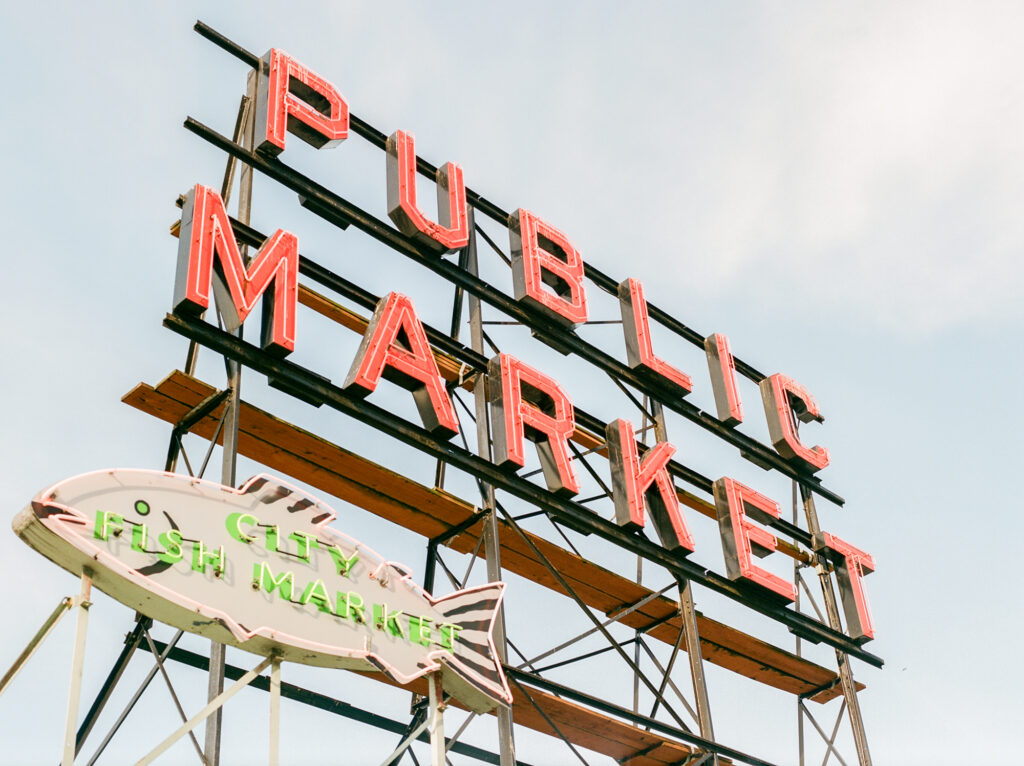 Pacific North West Travel Photography Photo of Public Market Sign Shot on Film