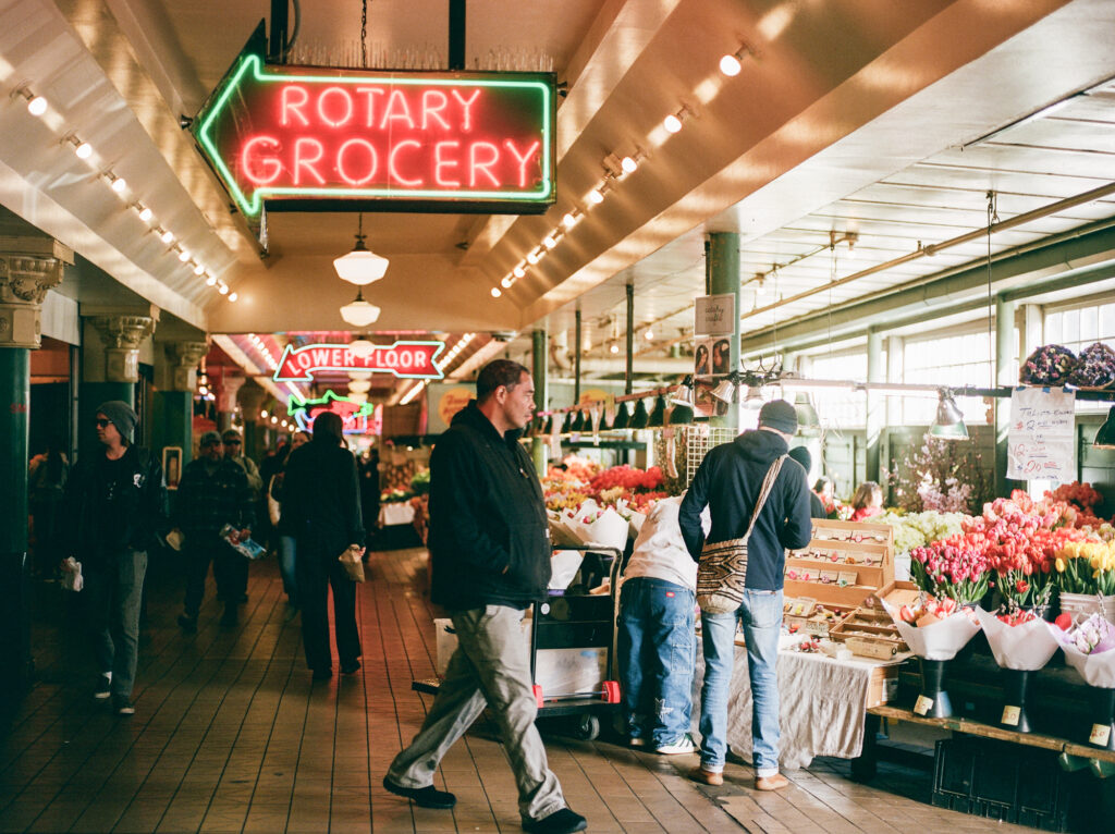 Pacific North West Travel Photography Photo of People shopping at the Public Market